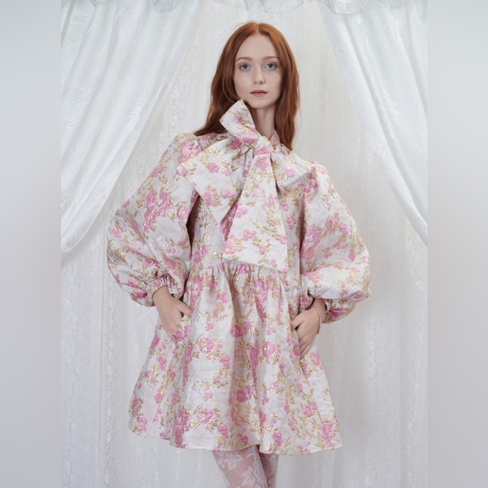SISTER JANE FONDNESS BOW MINI DRESS - CREAM AND PRIMROSE PINK in Small